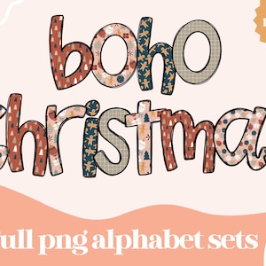 Boho Christmas Alpha | Handlettered Doodle Letters PNG | Christmas Alpha Pack | Doodle Letters | Alpha Pack | Boho Christmas Alphabet PNG