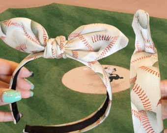 Baseball Headband, Baseball Bow Headband, Sports Bow Headband