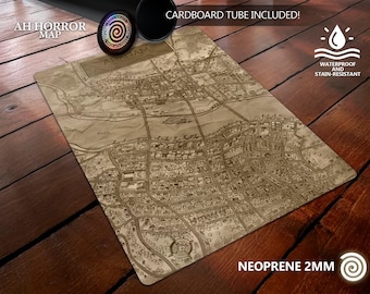 Arkham Map Playmat - for Lovecraftian Lovers/ Board Games (Arkham Horror, LCG, Mansions of Madness, Call of Cthulhu, Cthulhu: Death May Die)