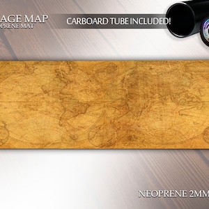 Vintage map Neoprene mat Custom Sizes