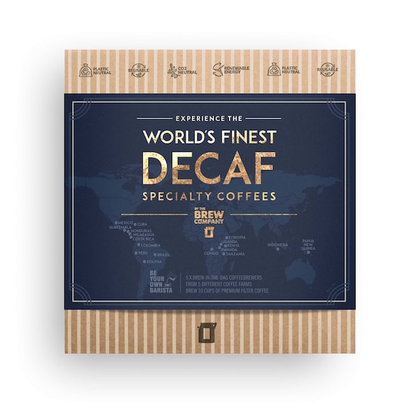 Top decaf coffee gift | Premium decaffeinated coffee gift idea for coffee lovers with specialty decaf ground coffees inside