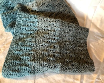 Incredibly Unique Wool Long Cowl,  hand knit with Mountain Meadow Wool in Blues and Greys, One of a kind beauty!