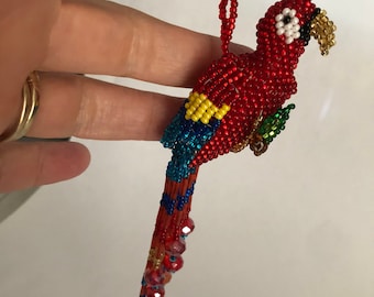Beaded Guatemalan Colorful Red Parrot Ornament - Large 6-in - Supports a child/family for 1 month
