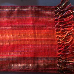 Scarf - or Lightweight Table runner - Guatemalan Handmade Weaving - Browns Reds 60&quot; x11.75