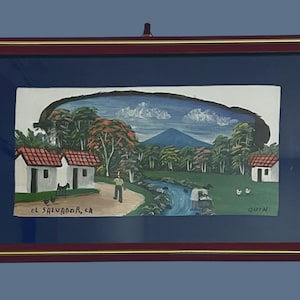 Painted Feather Framed Art of El Salvador