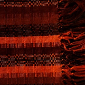 Scarf - or Lightweight Table runner - Guatemalan Handmade Weaving - Browns Tan and Black Rich Colors 60&quot; x11.75