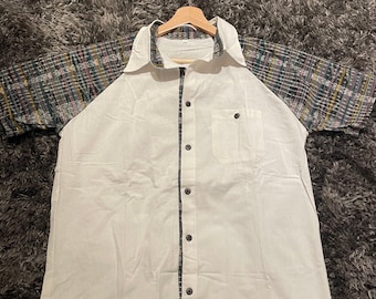 Guatemalan Woven Accent Cotton Button-Up Shirt
