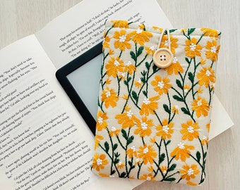 Geborduurde madeliefjes Kindle Sleeve, Gewatteerde Kindle Cover, Kindle Paperwhite Case, Kindle Oasis Cover, iPad case, iPad cover, iPad accessoires