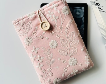 Rosa Beige Stickerei Kindle Tasche, Rosa Stickerei Kindle Paperwhite Hülle, Blumen Kindle Tasche, Blumen Stickerei Kindle Hülle, Buchzubehör