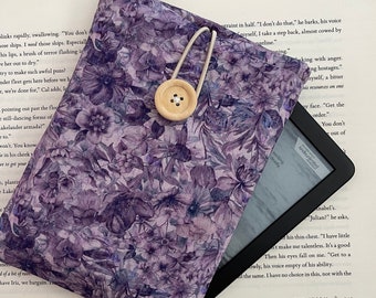 Purple Flower Kindle Sleeve, Floral Kindle Cover, Padded Kindle Pouch, Kindle Paperwhite Case, Purple Kindle Bag, Fabric Kindle Sleeve