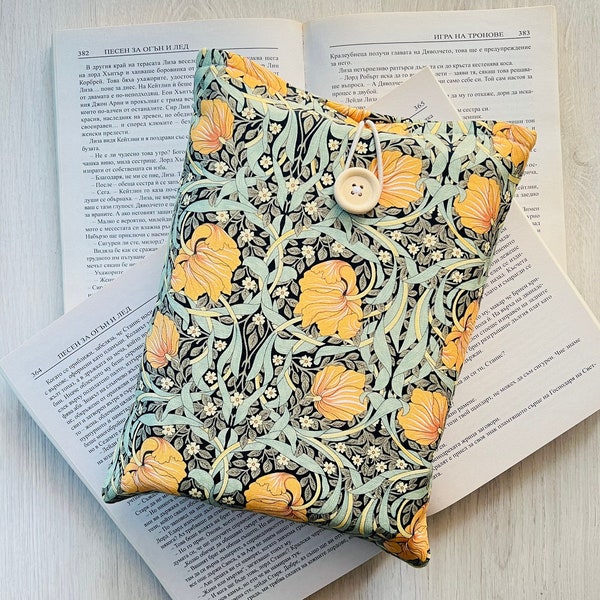 Spikes Of Flowers Book Sleeve, Padded Book Protector, Yellow Flower Book Cover, Floral Book Pouch, Flower Book Jacket, Padded Book Bag