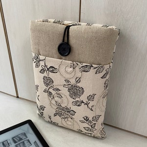 Manica per libri con rose di lino, copertina per libri ricamati, custodia per libri con fiori di lino, borsa per libri con fiori, copertina per notebook in lino, borsa per libri in lino floreale