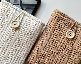 Kindle-Hülle mit Strickmuster in Beige und Braun, gepolsterter Kindle-Schutz, beidseitig gemusterte Kindle Paperwhite-Hülle, Kindle-Stoffbeutel