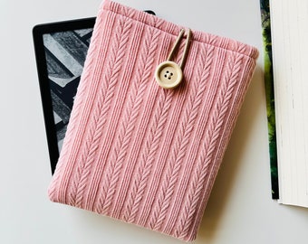 Both Side Knitting Pattern Kindle Sleeve, Pink Kindle Paperwhite Cover, Padded Kindle 6.8” & 6” Pouch,E-Reader Case, Book Accessories,