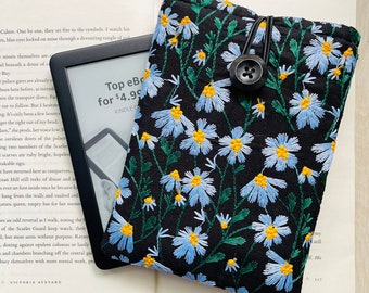 Embroidered Daisies Kindle Sleeve, Padded Kindle Cover, Kindle Paperwhite Case, Kindle Oasis Cover, IPad Cover, IPad Case, IPad Sleeve