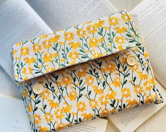 Gestickte Gänseblümchen-Buchtasche, gestickte Buchtasche, gefütterte Buchhülle, gefütterte Buchhülle, Blumen-Buchhülle, Buchschutzhülle aus Leinenstoff