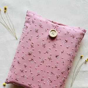 Pochette de livre mini fleurs, protège-livre rembourré, pochette de livre en tissu, sac de livre floral, cadeau rat de bibliothèque, jaquette rose, cadeau pour amoureux des livres