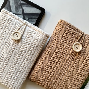 Beige & bruin breipatroon Kindle-hoes, gewatteerde Kindle-beschermer, beide zijden patroon Kindle Paperwhite Cover, Kindle stoffen etui afbeelding 1