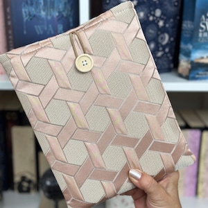 Elegante custodia per libri astratta in oro rosa, custodia imbottita per libri in oro rosa, accessori per libri, copertina con chiusura a bottone, regalo per amanti dei libri