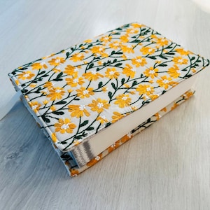 Embroidered Book Cover, Daisies Book Pouch, Custom Size Book Jacket, Adjustable Book Protector, Padded Book Cover, Book Lover Gift