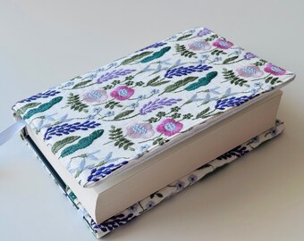 Embroidery Flower Book Cover, Padded Book Protector, Flower Book Pouch, Adjustable Book Jacket, Floral Book Sleeve, Book Accessories.