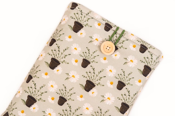 Daisies Book Sleeve, Flower Book Cover, Floral Book Journal, Book lover gift, Book Accessories, Bible Cover, Padded Book Sleeve With pocket.
