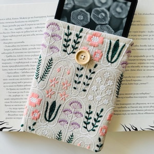 Embroidery Flower Kindle Sleeve, Kindle Cover, Padded Kindle Pouch, Book Accessories, Kindle Paperwhite Case, Book Lover Gift, Ereader Cover image 8