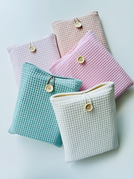 Cute Waffle Pattern Book Sleeve with Button Closure, Padded Colorful Book Protector, Bookish Gift for Her, Summer Colors Book Jacket,