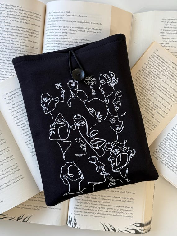 Art Faces Embroidery Book Cover, Custom Padded Book Sleeve with Own Design Embroidery, Unique Protection for Your Books, Book Lover Gift