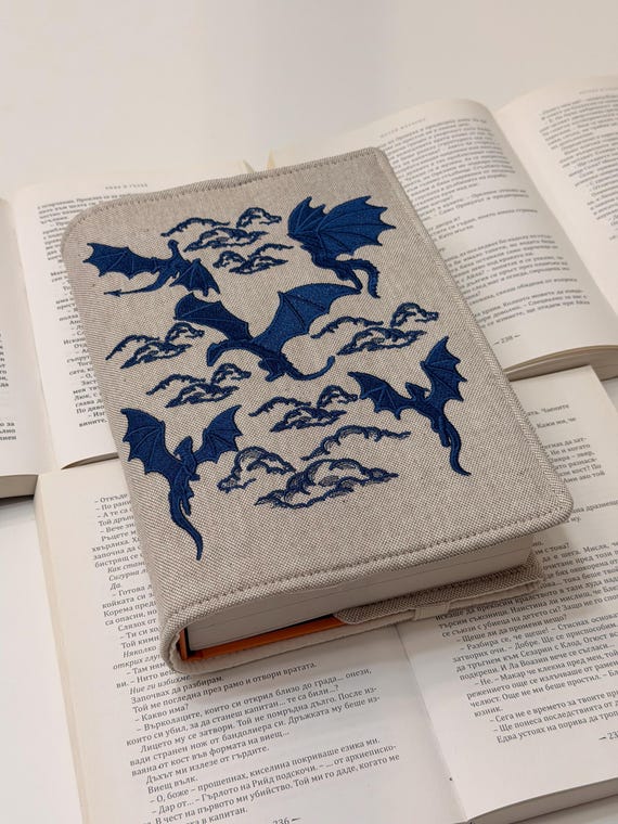 Embroidery Dragons Adjustable Book Cover – Handmade Fabric Protector for Hardcover Books