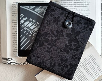 Embossed Flowers Kindle Sleeve, Floral Kindle Paperwhite Pouch, E-reader Protector, Padded Kindle Cover, Book Lover Gift, Black Floral Case