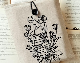 Embroidered Book Sleeve – Flower Girl, Padded Fabric Book Cover
