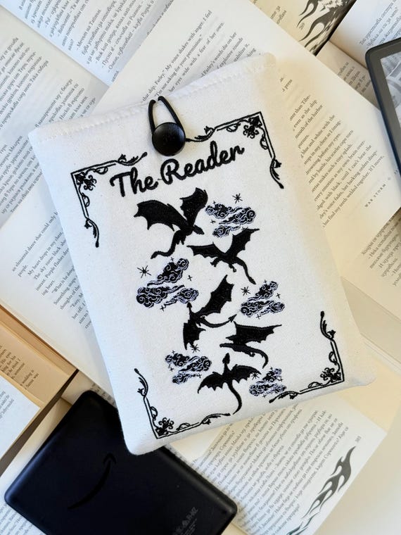 Dragon Embroidery Design Book Cover, Custom Padded Book Sleeve with Own Design Embroidery, Unique Protection for Your Books, Book Lover Gift