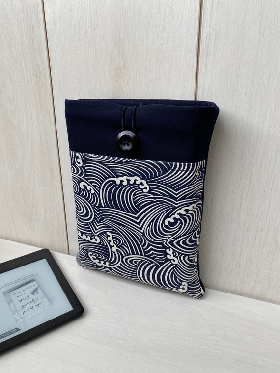 Japan Waves Book Sleeve, Abstract Waves Book Cover, Padded Book Pouch, Blue Waves Book Purse, Bookworm Gift, Padded Book Protector, Book Bag