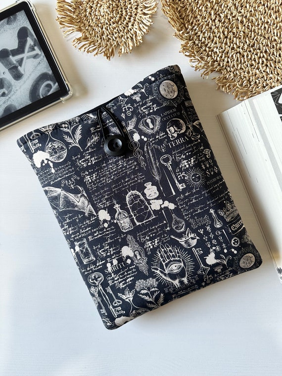 Experimental Laboratory Book Sleeve, Padded Book Cover, Black Book Protector, Bookish Gift, Skeleton Book Pouch, Book Jacket, Book Bag