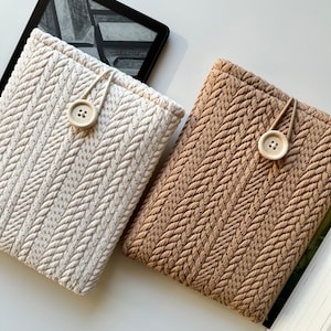 Beige & bruin breipatroon Kindle-hoes, gewatteerde Kindle-beschermer, beide zijden patroon Kindle Paperwhite Cover, Kindle stoffen etui afbeelding 4