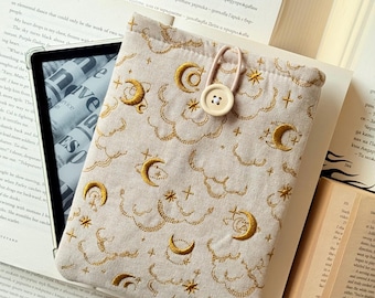 Celestial Embroidery Padded Kindle Sleeve | E-Reader Case | Protective Cover | Padded Embroidery E-Reader Pouch | Designer Embroidery Sleeve