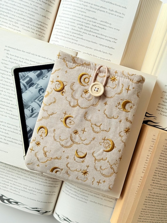 Celestial Embroidery Padded Kindle Sleeve | E-Reader Case | Protective Cover | Padded Embroidery E-Reader Pouch | Designer Embroidery Sleeve