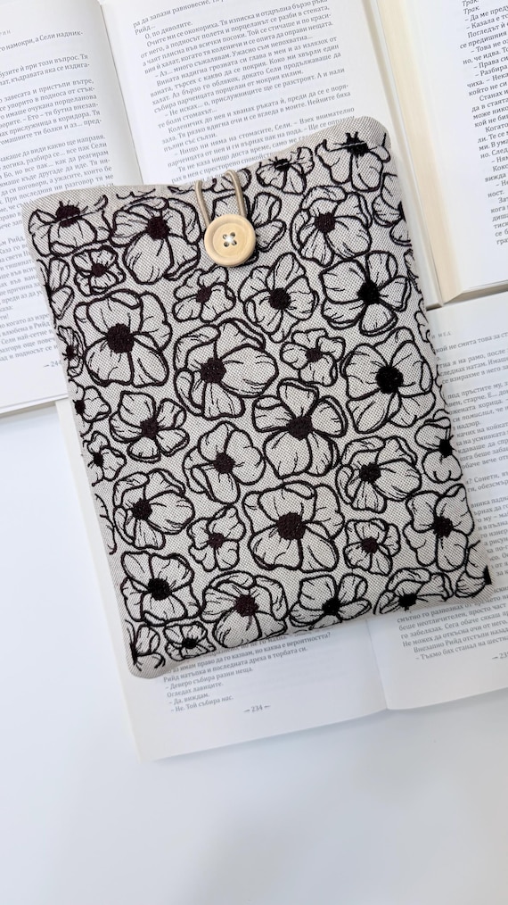 Embroidery Dark Burgundy Flowers Book Sleeve – Handmade Padded Floral Book Cover, Fabric Protector by Lullaby Crafts World