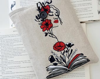 Embroidery Book Sleeve with Floral Woman Design