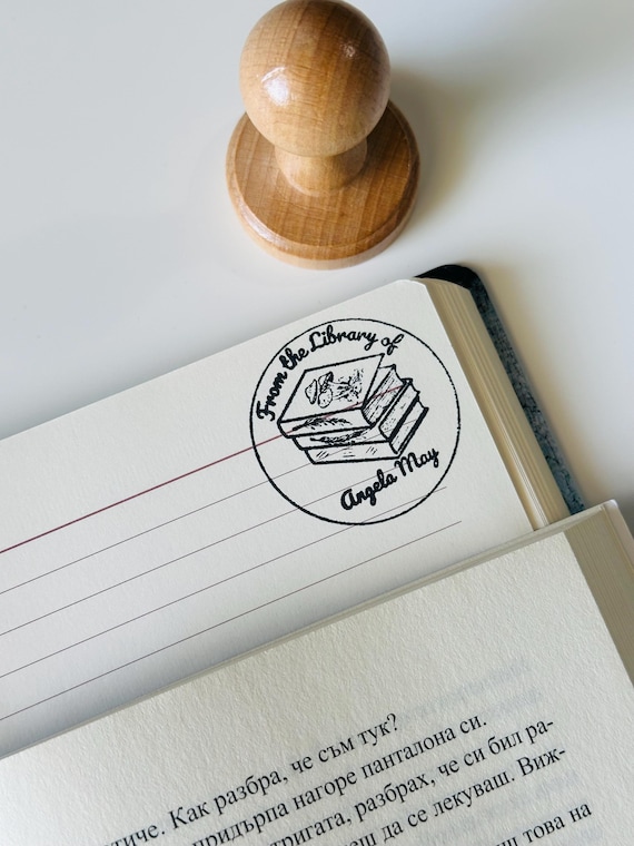 Personalised Wooden Book Stamp, Custom Library Stamp, Stamp From the Library Of, Book Lover Gift, Book Accessories, Stamps for Books