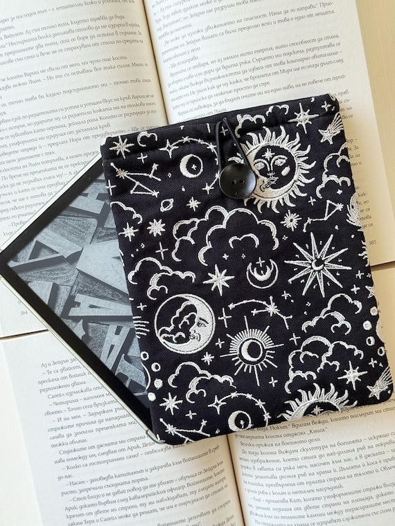 Celestial Embroidery Padded Kindle Sleeve, E-Reader Case,Protective Kindle Embroidery Cover, Designer Embroidery Kindle Sleeve
