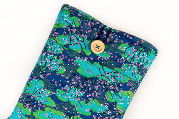 Japan Garden Book Sleeve With Pocket, Padded Book Jacket, Button Closure Book Cover Custom   Size, Graphic Artist Gift,Book lover gift, Book