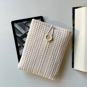 Beige & bruin breipatroon Kindle-hoes, gewatteerde Kindle-beschermer, beide zijden patroon Kindle Paperwhite Cover, Kindle stoffen etui afbeelding 10