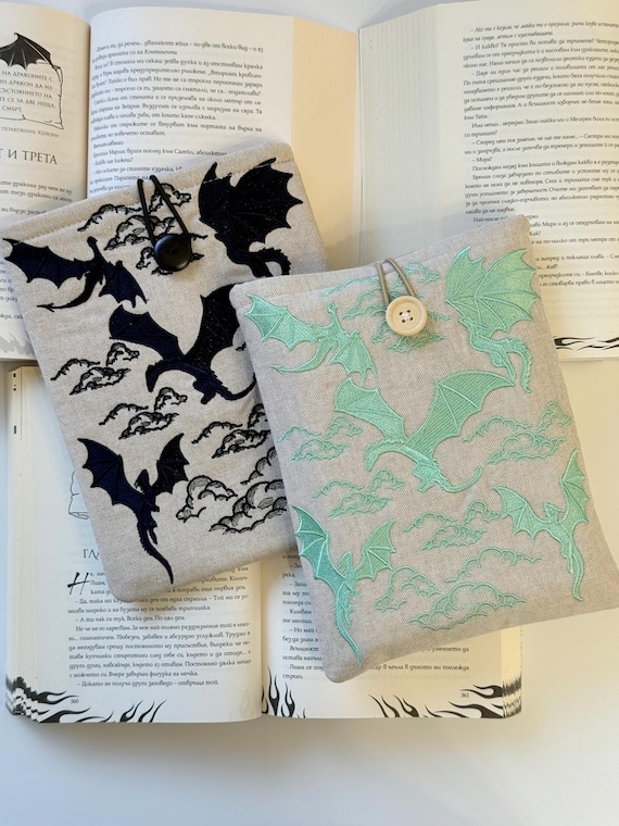 Fantasy Dragon Book Sleeve – Embroidered Padded Book Cover – Kindle Case – Handmade Book Protector – Gift for Book Lovers