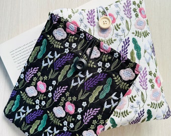 Floral Embroidery Padded Book Sleeve – Handmade Fabric Cover