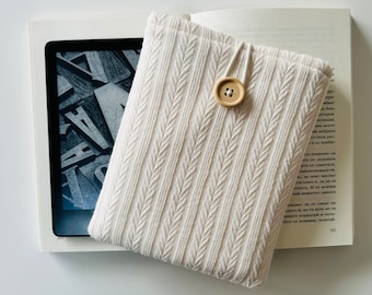 Both Side Knitting Pattern Kindle Sleeve, Beige Padded Kindle Paperwhite Cover, Ereader Pouch, Kindle 6’ Jacket, Kindle Oasis Sleeve