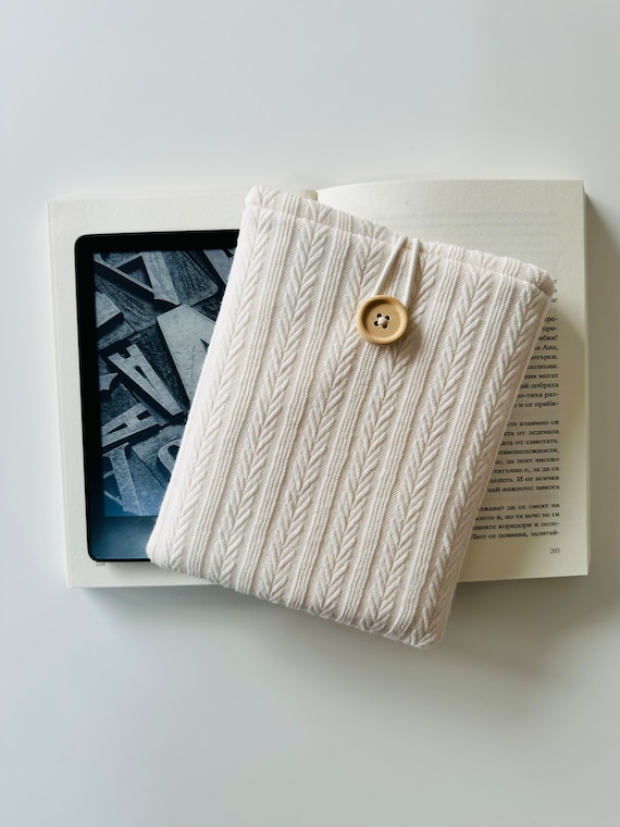 Both Side Knitting Pattern Kindle Sleeve, Beige Padded Kindle Paperwhite Cover, Ereader Pouch, Kindle 6’ Jacket, Kindle Oasis Sleeve
