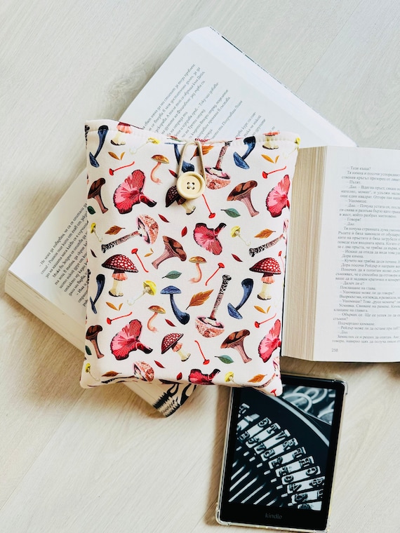 Cute Mushrooms Book Sleeve, Padded Book Cover, Mushroom Book Protector, Book Lover Gift, Book And Kindle Accessory, Bookish Gift