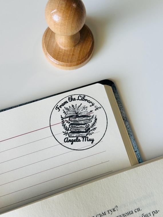 Personalised Wooden Book Stamp, Custom Library Stamp, Stamp From the Library Of, Book Lover Gift, Book Accessories, Stamps for Books